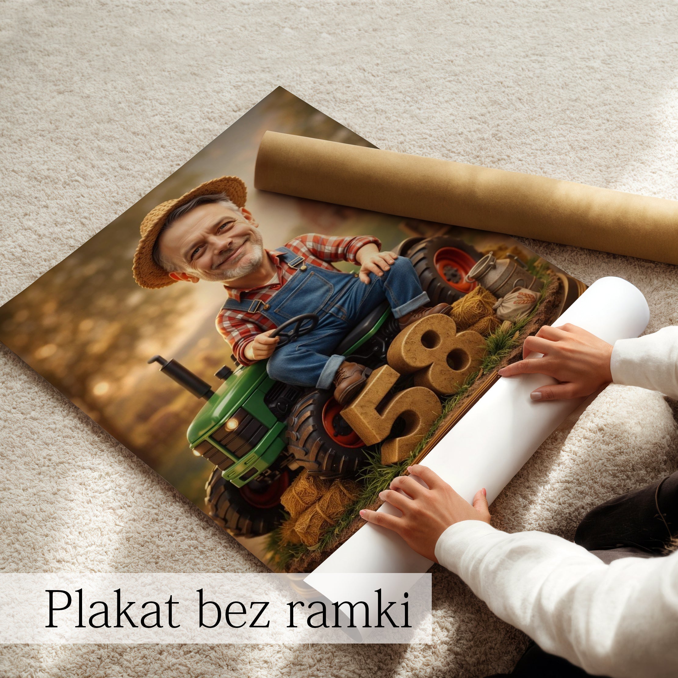 obraz ze zdjęcia rolnik – personalizowana karykatura na szkle