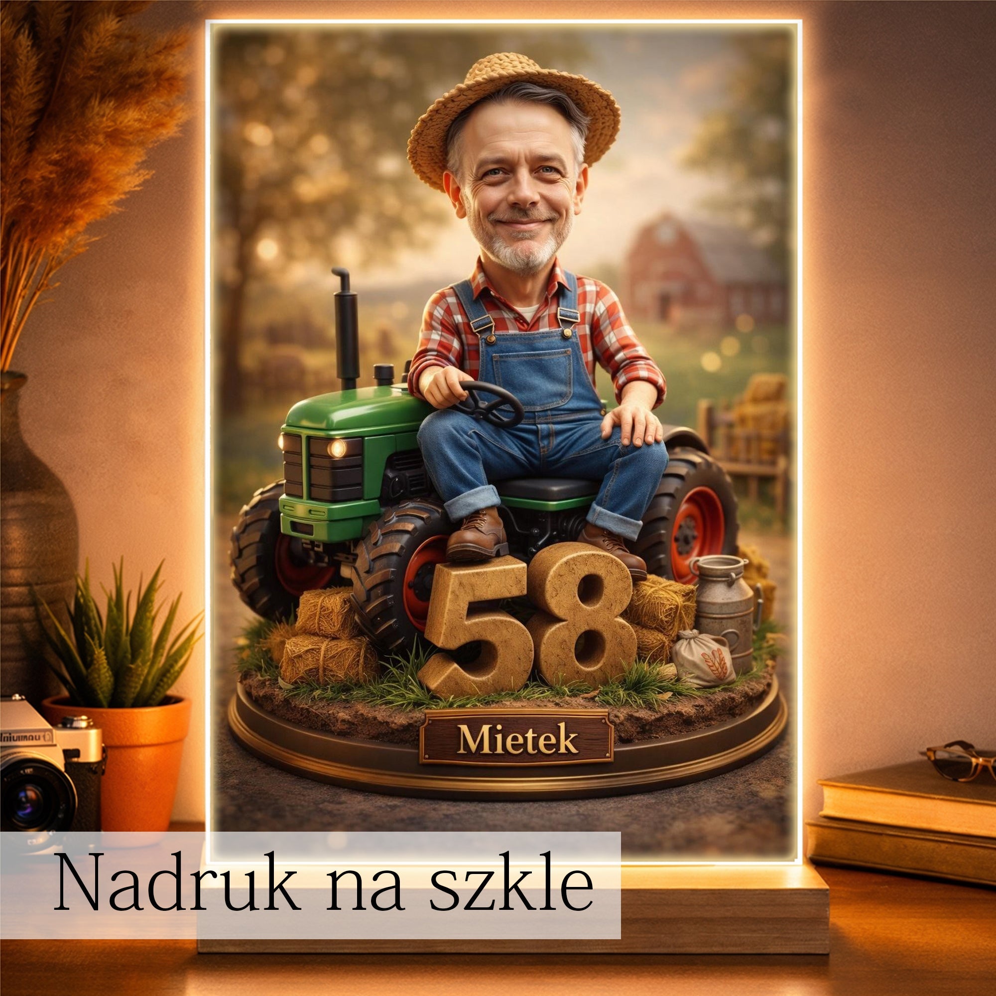 prezent dla rolnika – karykatura rolnik ze zdjęcia nadruk na szkle