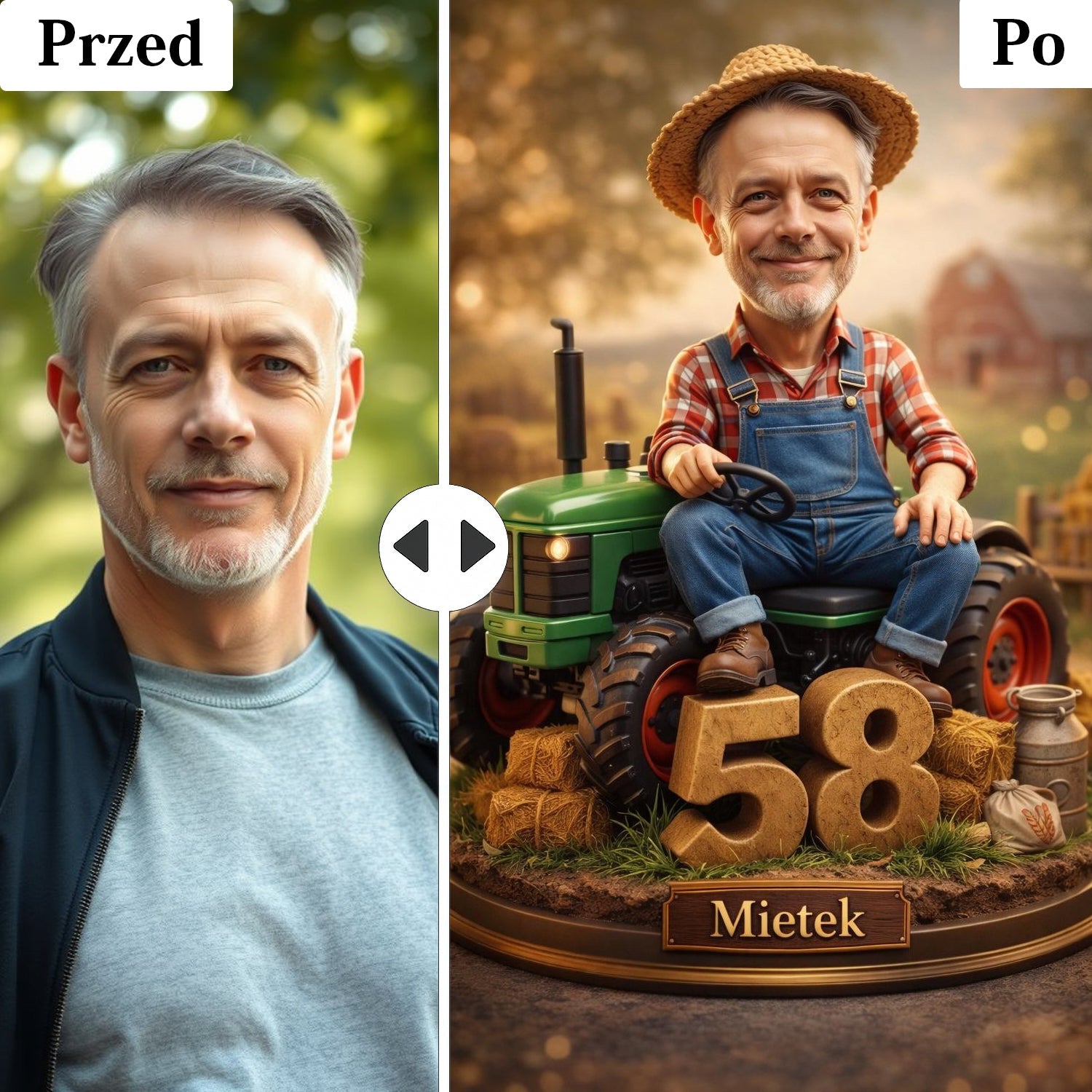 wesoły rolnik karykatura ze zdjęcia – obraz na szkle personalizowany