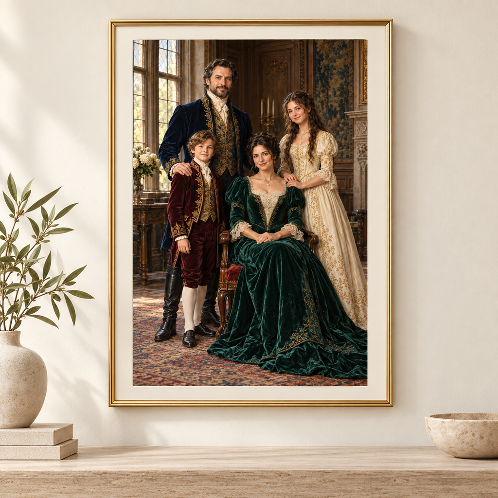 Personalisiertes Dynasty-Familienporträt vom Foto in einem Rahmen
