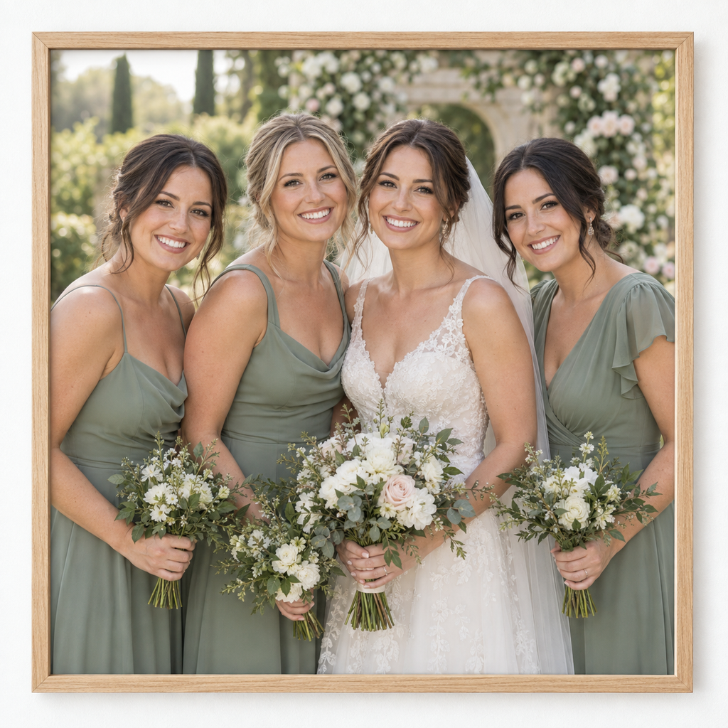 Braut und Brautjungfern – personalisiertes Porträt aus einzelnen Fotos