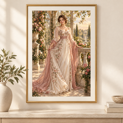 Personalisiertes Floral-Grace-Frauenporträt vom Foto in einem Rahmen