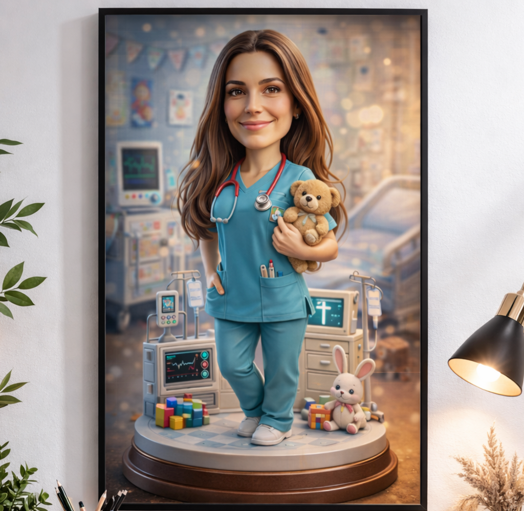 Female Doctor Caricature from Photo - Personalized Gift for Her - preview 1
