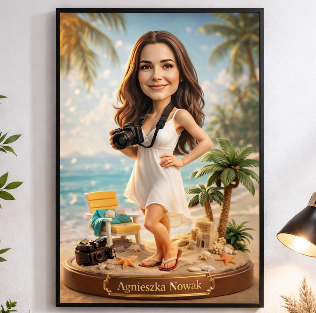 Traveler Caricature from Photo - Personalized Gift for Her